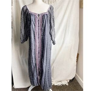 Cleobella 3/4 Long Puff Sleeve Gray Printed Button Down Maxi Dress Size S